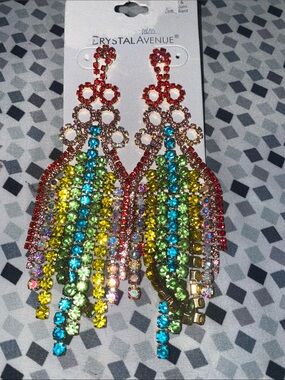 Crystal Avenue Multicolor Rhinestone Tassel Drop Earrings